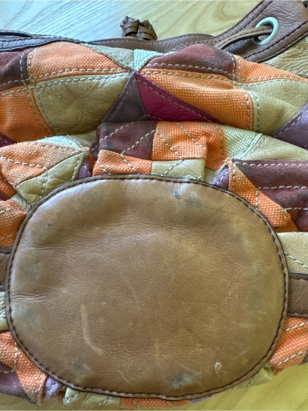 Fossil Patchwork Leather Canvas Shoulder Bag Boho Purse - Picture 5 of 13